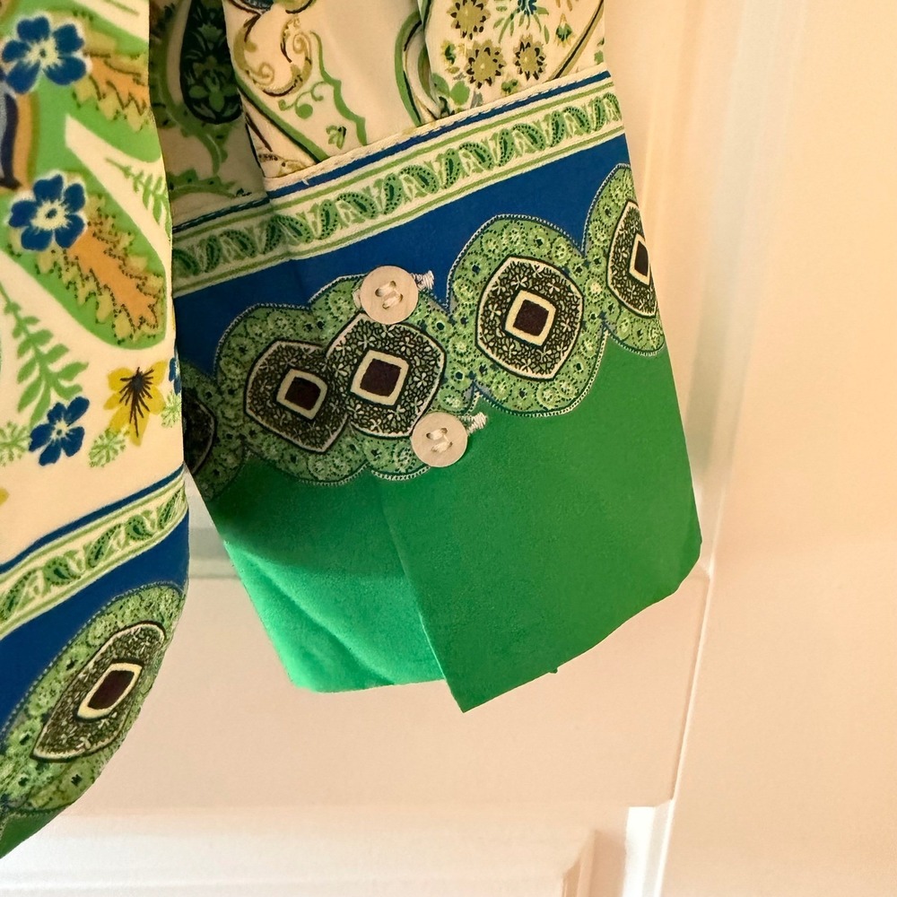 Rachel Zoe Green Paisley Button Down Shirt Scarf Print XS Boho Coastal Y2K‎ - Picture 8 of 10